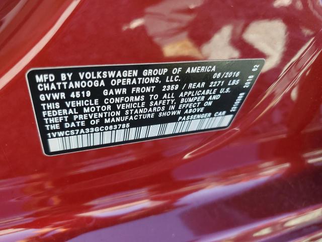 1VWCS7A33GC063785 - 2016 VOLKSWAGEN PASSAT SEL Czerwony zdjęcie 13