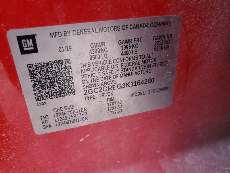 2GC2CREG3K1164280 - 2019 CHEVROLET SILVERADO C2500 HEAVY DUTY RED photo 12