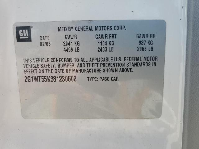 2G1WT55K381230603 - 2008 CHEVROLET IMPALA LT 白色 照片 12