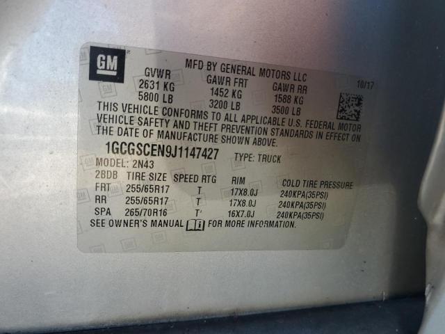 1GCGSCEN9J1147427 - 2018 CHEVROLET COLORADO LT SILVER photo 12