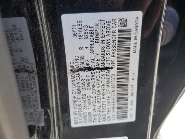 2HGFE2F27NH508373 - 2022 HONDA CIVIC LX BLACK photo 12