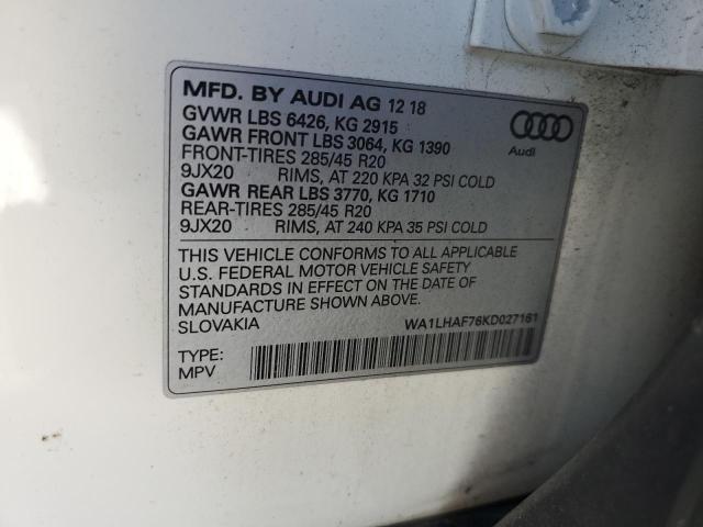 WA1LHAF76KD027161 - 2019 AUDI Q7 PREMIUM PLUS أبيض صورة 13