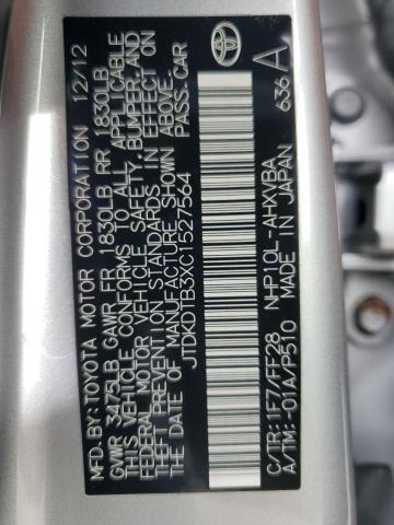 JTDKDTB3XC1527564 - 2012 TOYOTA PRIUS C SILVER photo 13