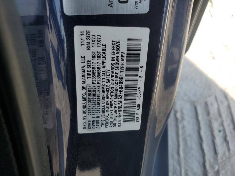 5FNRL5H63FB040961 - 2015 HONDA ODYSSEY EXL BLUE photo 13