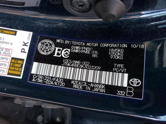 JTNK4RBE8K3023209 - 2019 TOYOTA COROLLA SE 蓝色 照片 12