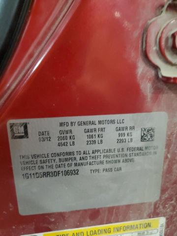 1G11D5RR3DF106932 - 2013 CHEVROLET MALIBU 1LT RED photo 12