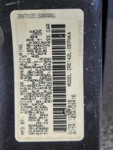 5YFBU4EE9DP199425 - 2013 TOYOTA COROLLA BASE Gris foto 12