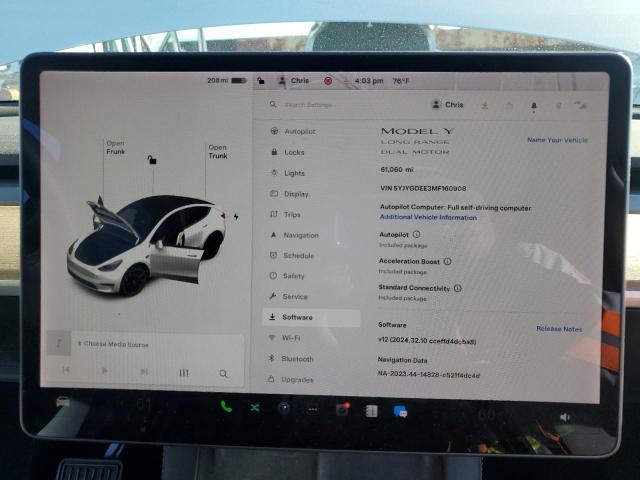5YJYGDEE3MF160908 - 2021 TESLA MODEL Y Սպիտակ լուսանկար 9