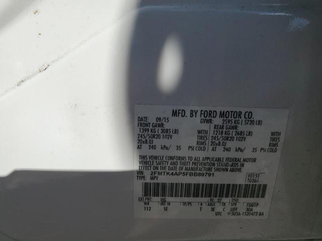 2FMTK4AP5FBB89791 - 2015 FORD EDGE SPORT WHITE photo 14