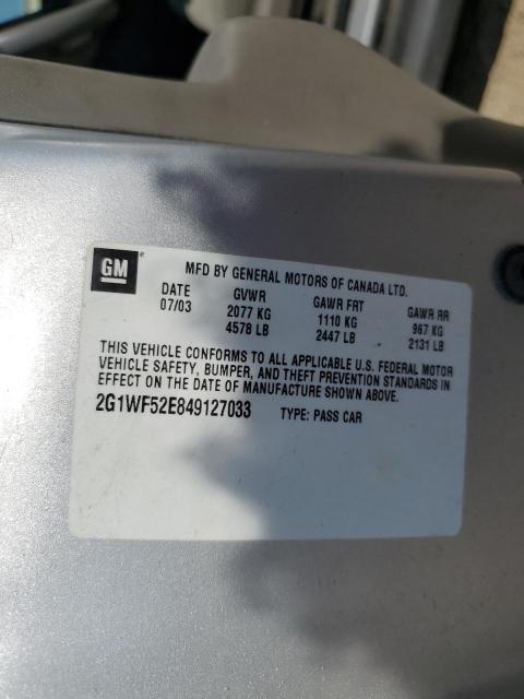 2G1WF52E849127033 - 2004 CHEVROLET IMPALA 银色 照片 12