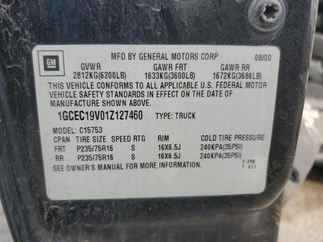 1GCEC19V01Z127460 - 2001 CHEVROLET SILVERADO C1500 黑色 照片 12