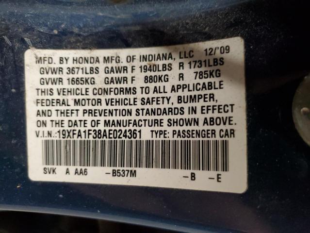 19XFA1F38AE024361 - 2010 HONDA CIVIC VP BLUE photo 13