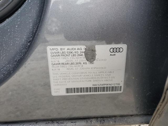 WA1LFAFP9FA012795 - 2015 AUDI Q5 PREMIUM PLUS CHARCOAL photo 12