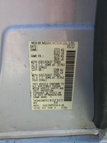 5N1AR1NB7CC627321 - 2012 NISSAN PATHFINDER S ვერცხლისფერი ფოტო 13