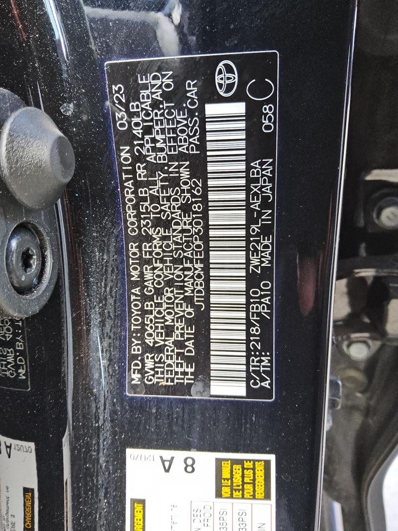 JTDBCMFE0P3018162 - 2023 TOYOTA COROLLA LE 黑色 照片 12