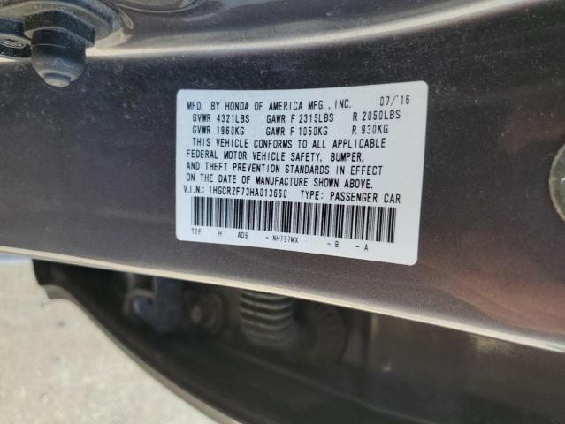 1HGCR2F73HA013660 - 2017 HONDA ACCORD EX ნაცრისფერი ფოტო 12