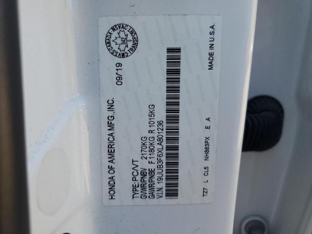 19UUB3F6XLA801236 - 2020 ACURA TLX TECHNOLOGY WHITE photo 12