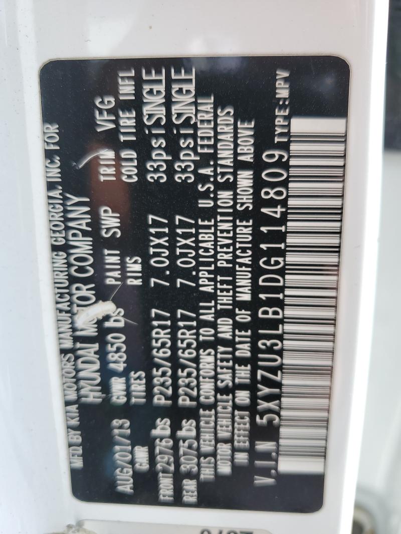 5XYZU3LB1DG114809 - 2013 HYUNDAI SANTA FE S WHITE photo 12