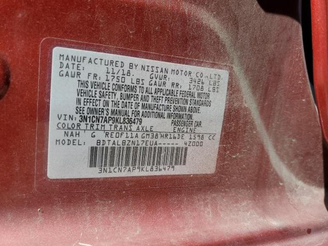 3N1CN7AP9KL836479 - 2019 NISSAN VERSA S 红色 照片 13