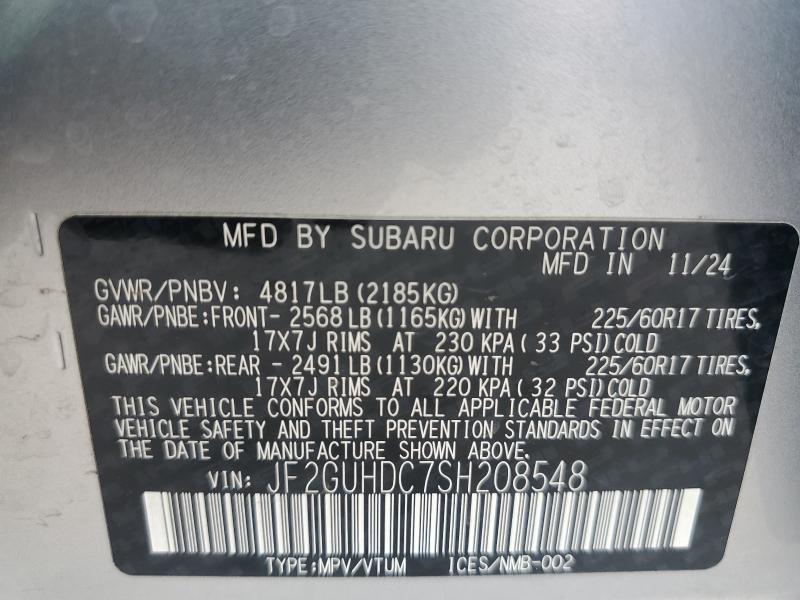 JF2GUHDC7SH208548 - 2025 SUBARU CROSSTREK PREMIUM ვერცხლისფერი ფოტო 13