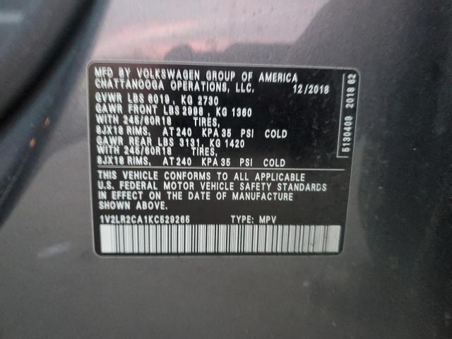 1V2LR2CA1KC529265 - 2019 VOLKSWAGEN ATLAS SE Szary zdjęcie 13
