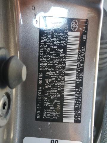 2T1BURHE7KC165912 - 2019 TOYOTA COROLLA L Сірий фото 12