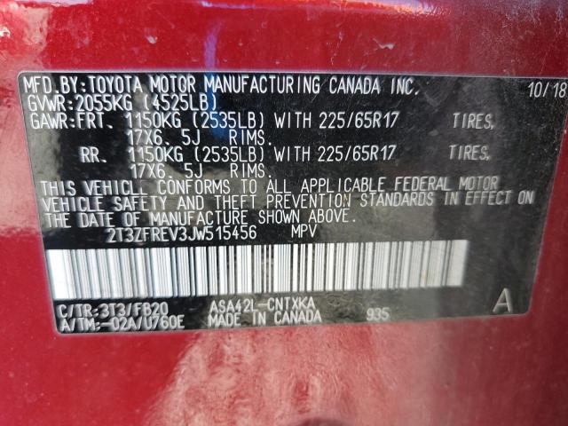 2T3ZFREV3JW515456 - 2018 TOYOTA RAV4 LE Կարմիր լուսանկար 13