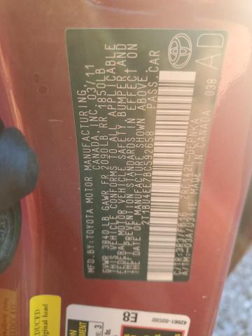 2T1BU4EE7BC592658 - 2011 TOYOTA COROLLA BASE RED photo 12