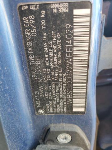 WBSCD0322WEE14029 - 1998 BMW M3 AUTOMATIC BLUE photo 12