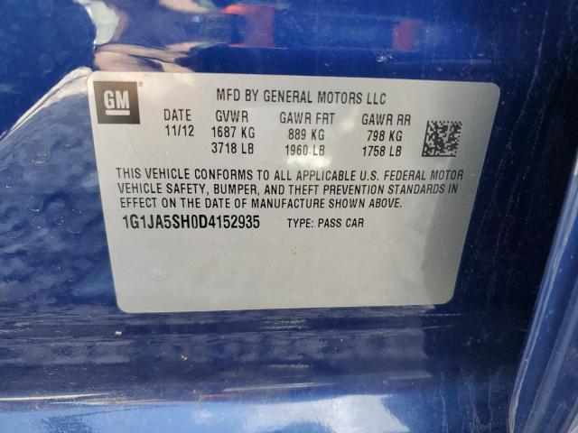 1G1JA5SH0D4152935 - 2013 CHEVROLET SONIC LS ლურჯი ფოტო 12