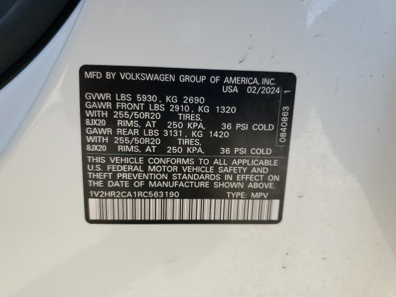 1V2HR2CA1RC563190 - 2024 VOLKSWAGEN ATLAS SE Սպիտակ լուսանկար 13
