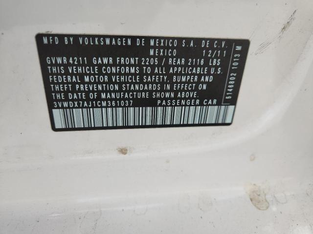 3VWDX7AJ1CM361037 - 2012 VOLKSWAGEN JETTA SE WHITE photo 12