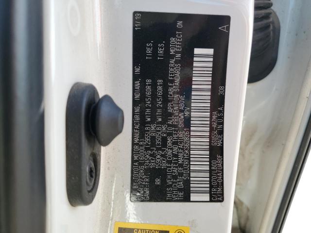 5TDJZRFH5KS628261 - 2019 TOYOTA HIGHLANDER SE WHITE photo 13