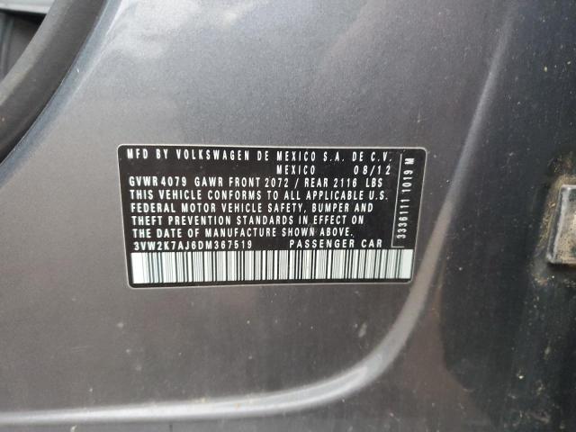 3VW2K7AJ6DM367519 - 2013 VOLKSWAGEN JETTA BASE GRAY photo 12
