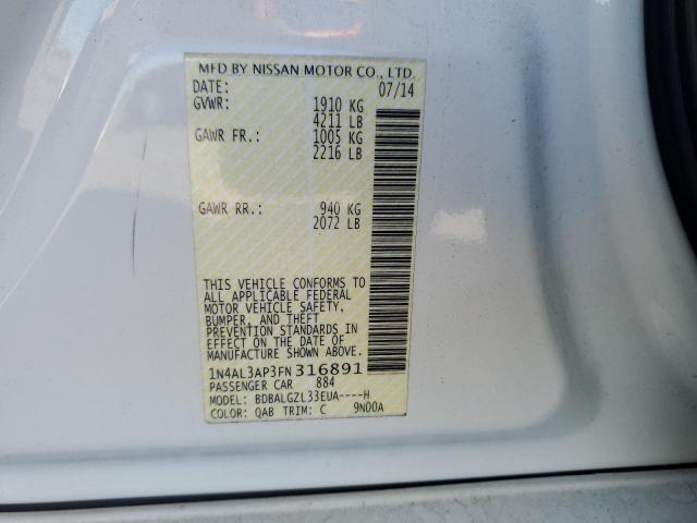 1N4AL3AP3FN316891 - 2015 NISSAN ALTIMA 2.5 白色 照片 13