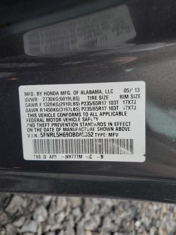 5FNRL5H69DB085352 - 2013 HONDA ODYSSEY EXL GRAY photo 14