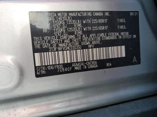 2T3F1RFV5MC220350 - 2021 TOYOTA RAV4 LE SILVER photo 12