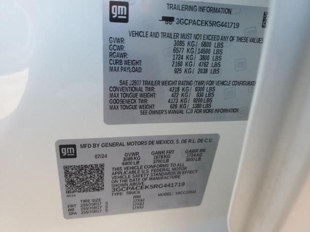3GCPACEK5RG441719 - 2024 CHEVROLET SILVERADO C1500 LT 白色 照片 12