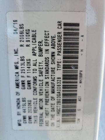 1HGCT2B03GA006328 - 2016 HONDA ACCORD TOURING WHITE photo 12