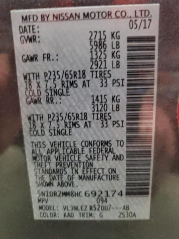 5N1DR2MM8HC692174 - 2017 NISSAN PATHFINDER S GRAY photo 13