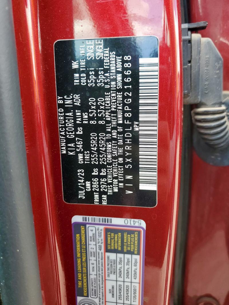 5XYRHDLF8PG216688 - 2023 KIA SORENTO EX წითელი ფოტო 14