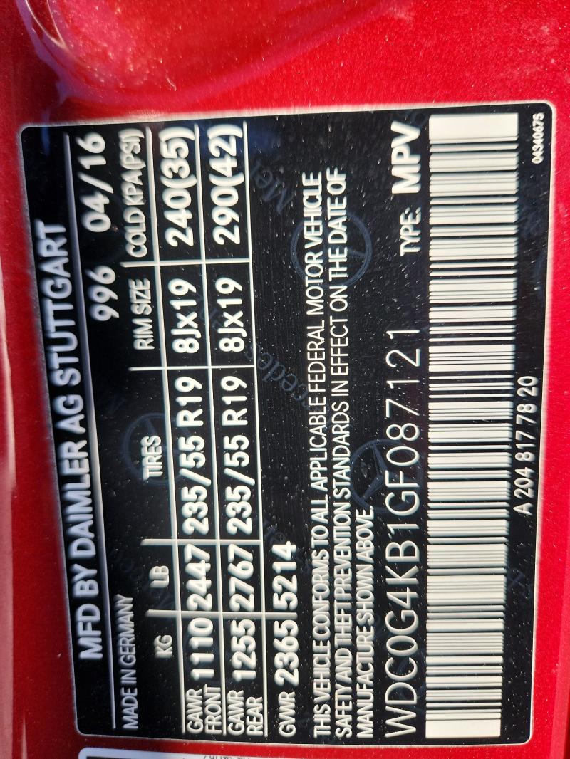 WDC0G4KB1GF087121 - 2016 MERCEDES-BENZ GLC 300 4MATIC RED photo 13