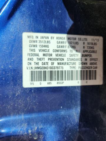 JHMGE8H31DC079775 - 2013 HONDA FIT ლურჯი ფოტო 12