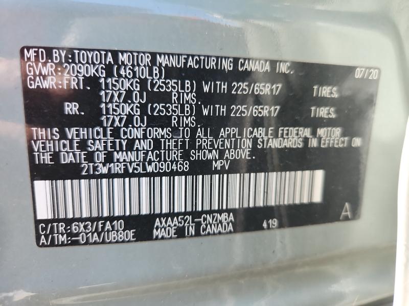 2T3W1RFV5LW090468 - 2020 TOYOTA RAV4 XLE GREEN photo 13