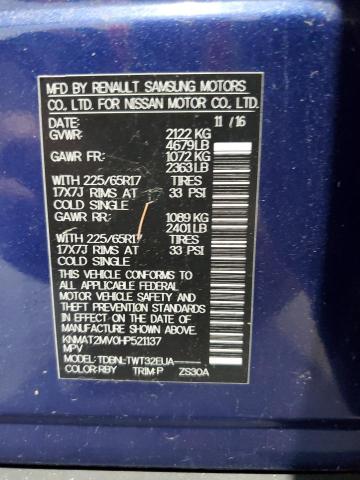 KNMAT2MV0HP521137 - 2017 NISSAN ROGUE S BLUE photo 13