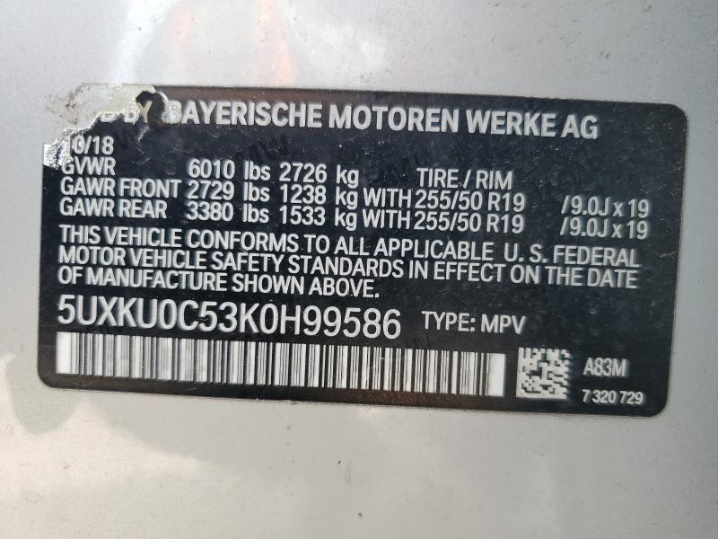 5UXKU0C53K0H99586 - 2019 BMW X6 SDRIVE35I SILVER photo 14