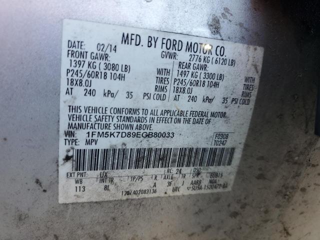 1FM5K7D89EGB80033 - 2014 FORD EXPLORER XLT SILVER photo 14