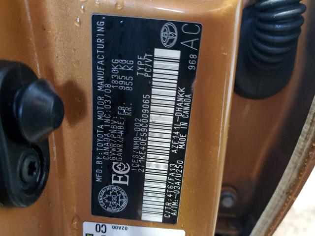 2T1KE40E59C009065 - 2009 TOYOTA COROLLA MA S ORANGE photo 12