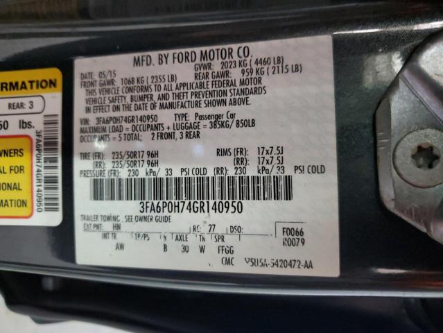 3FA6P0H74GR140950 - 2016 FORD FUSION SE Grafit foto 12