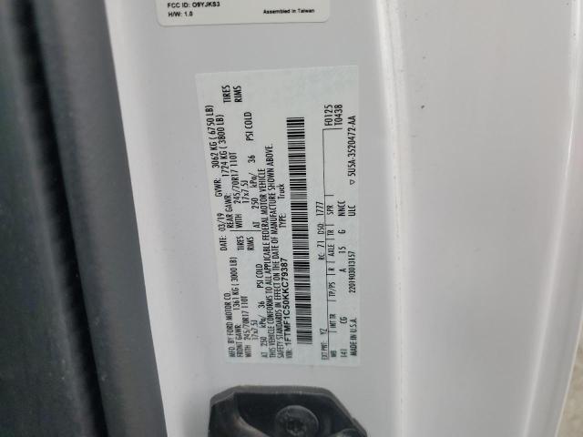 1FTMF1C50KKC79387 - 2019 FORD F150 白色 照片 12